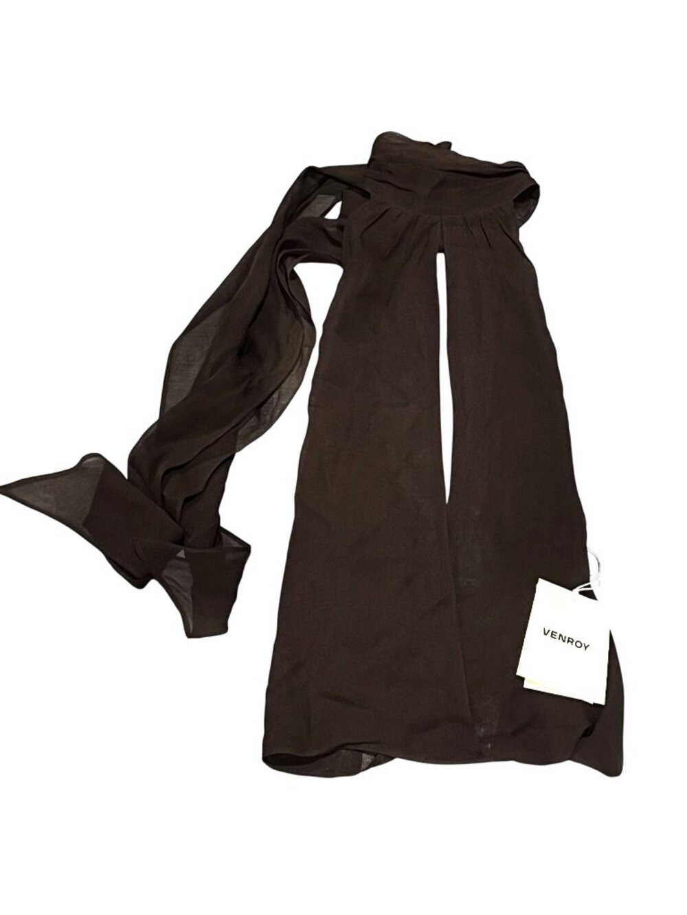Venroy Silk Halter Top in Dark Chocolate